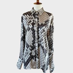 Roberto Cavalli Black & White Snake Print Silk Button-Up Blouse